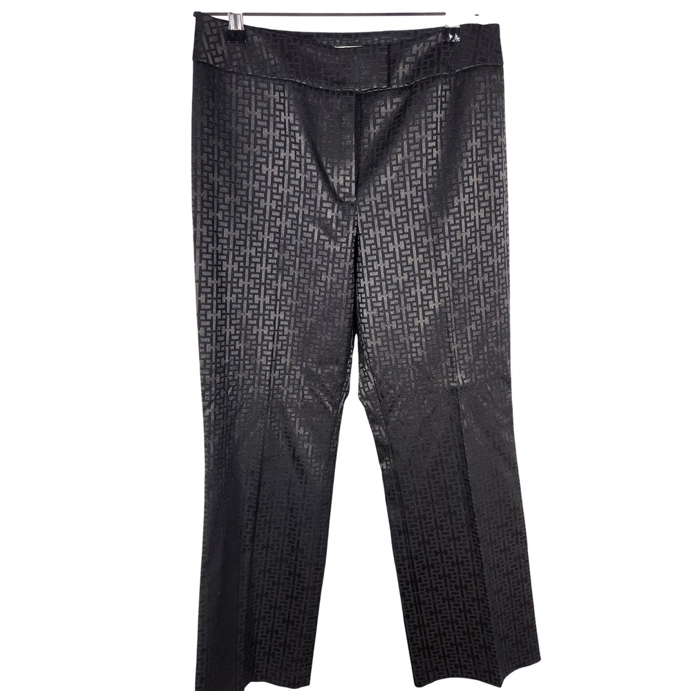 VTG Methode Petite Black Geometric Embossed Wide Leg Dress Pants Size 8